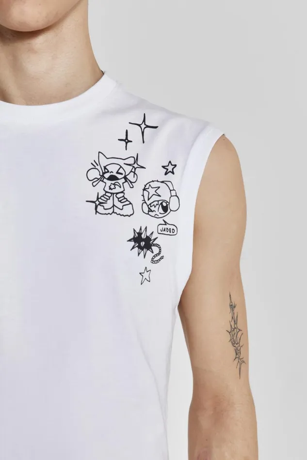 Men Poster Doodle Print Vest Jaded London TShirts and Vests