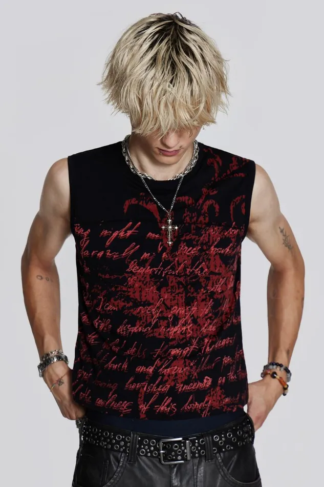 Men Printed Script Tank Jaded London TShirts and Vests