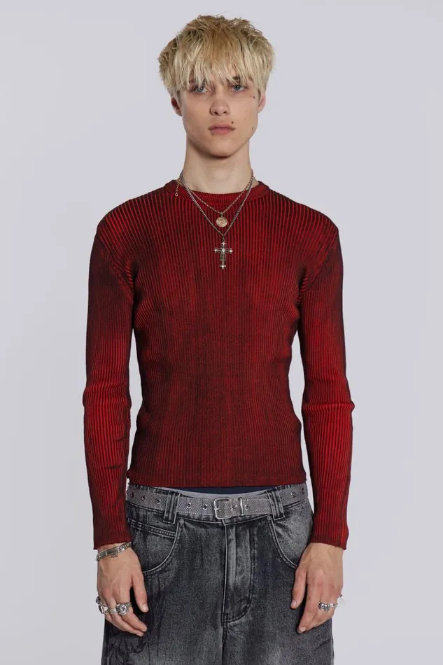 Men Red Scrape Knit Jaded London Knitwear