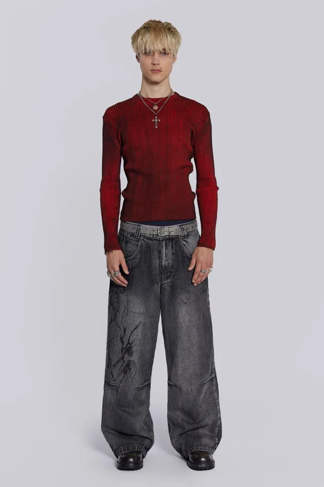 Men Red Scrape Knit Jaded London Knitwear
