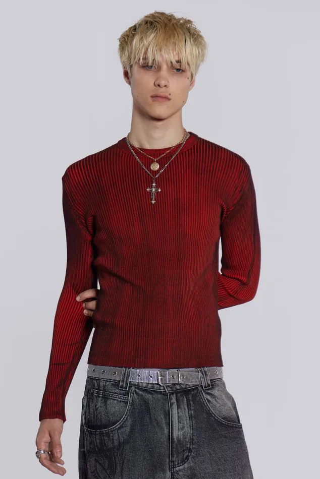 Men Red Scrape Knit Jaded London Knitwear