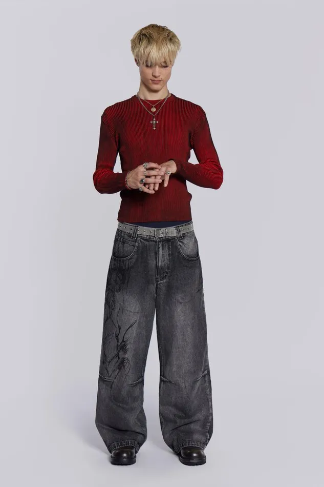 Men Red Scrape Knit Jaded London Knitwear