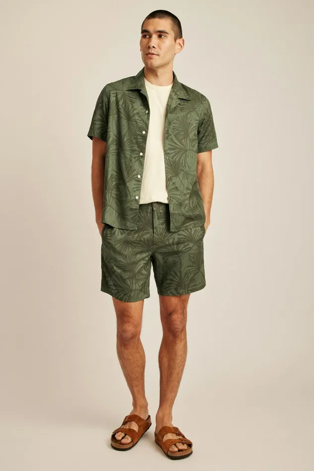 Men Riviera Cabana Shirt Olive Palm Fronds Bonobos Casual Shirts