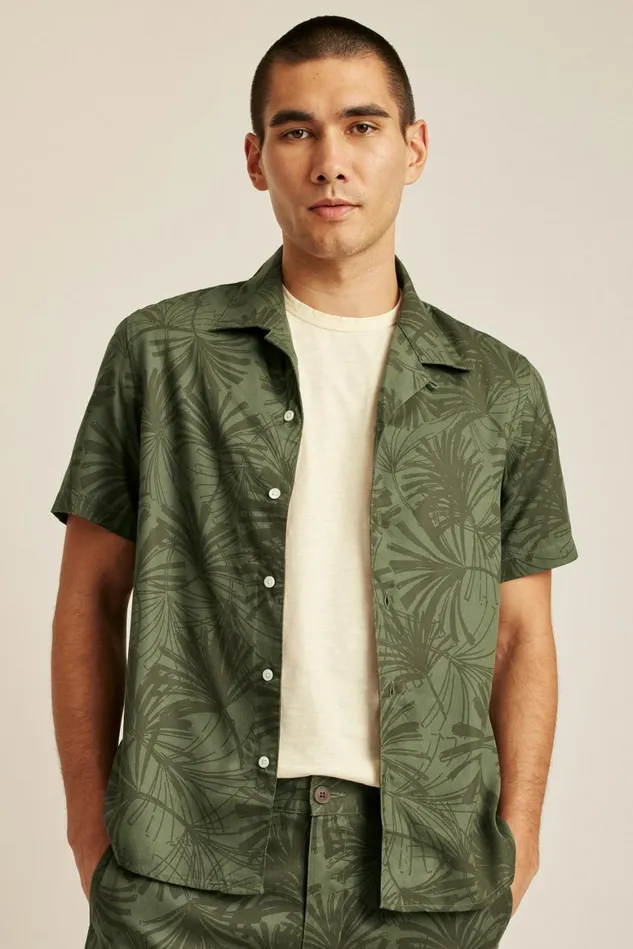 Men Riviera Cabana Shirt Olive Palm Fronds Bonobos Casual Shirts