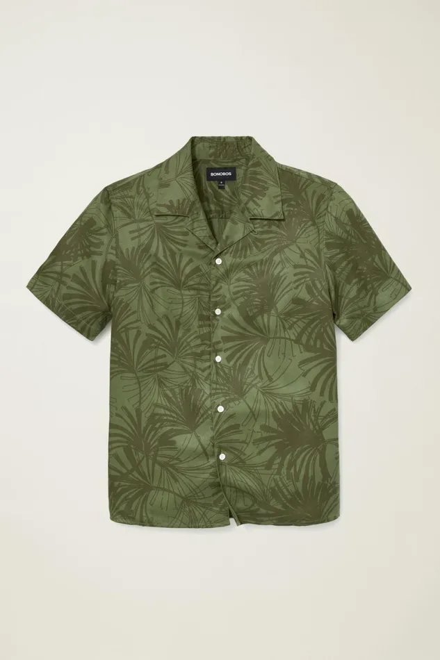 Men Riviera Cabana Shirt Olive Palm Fronds Bonobos Casual Shirts