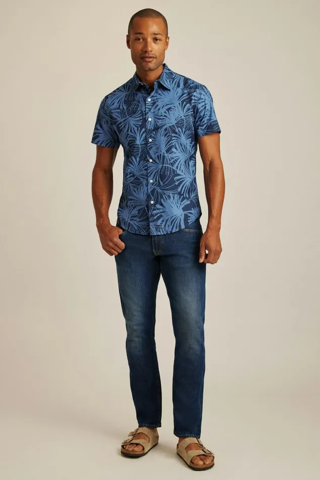 Men Riviera Short Sleeve Shirt Blue Palm Fronds Bonobos Casual Shirts