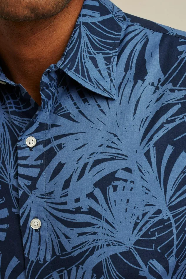Men Riviera Short Sleeve Shirt Blue Palm Fronds Bonobos Casual Shirts