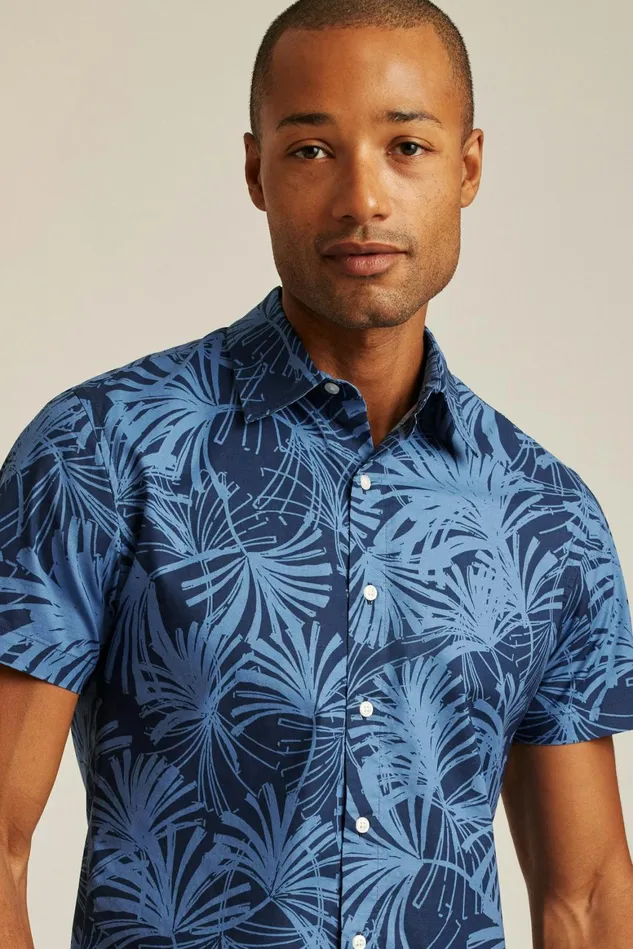 Men Riviera Short Sleeve Shirt Blue Palm Fronds Bonobos Casual Shirts