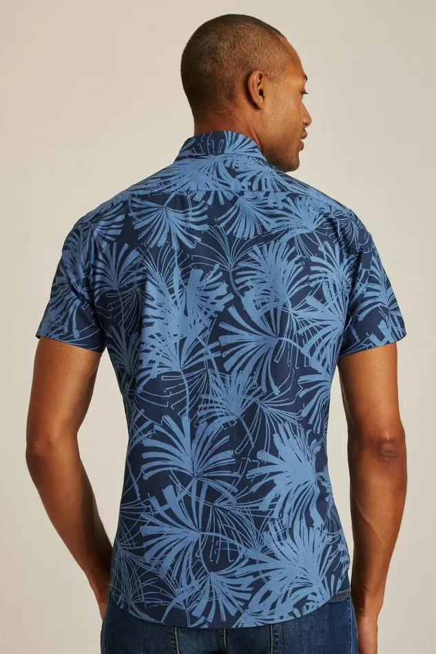 Men Riviera Short Sleeve Shirt Blue Palm Fronds Bonobos Casual Shirts