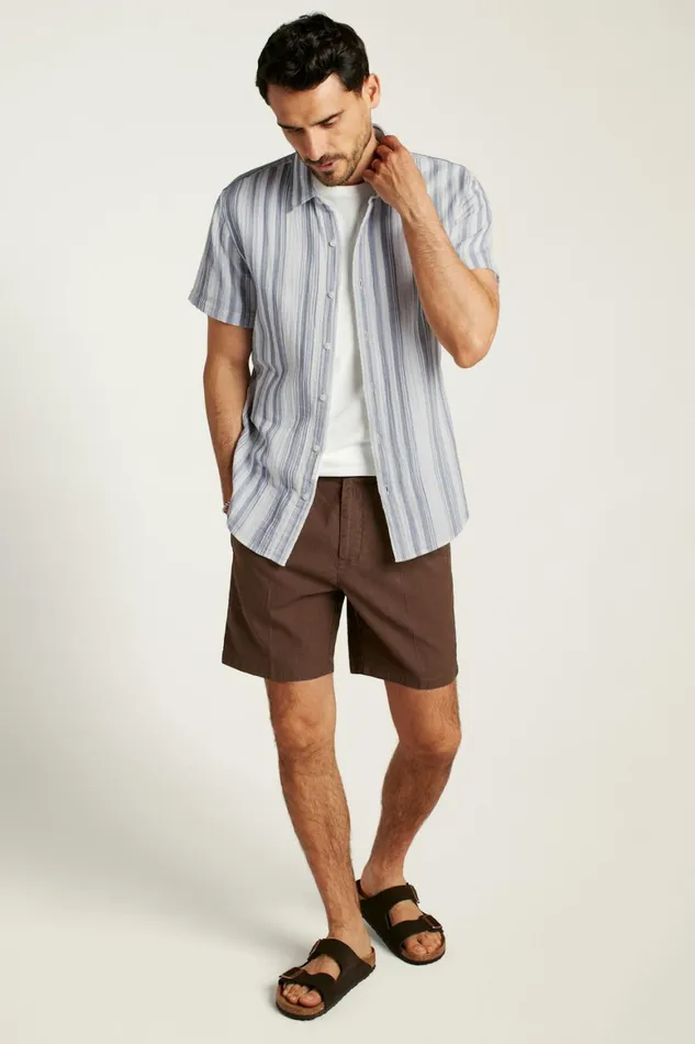 Men Riviera Short Sleeve Shirt Blue White Gauze Stripe Bonobos Casual Shirts