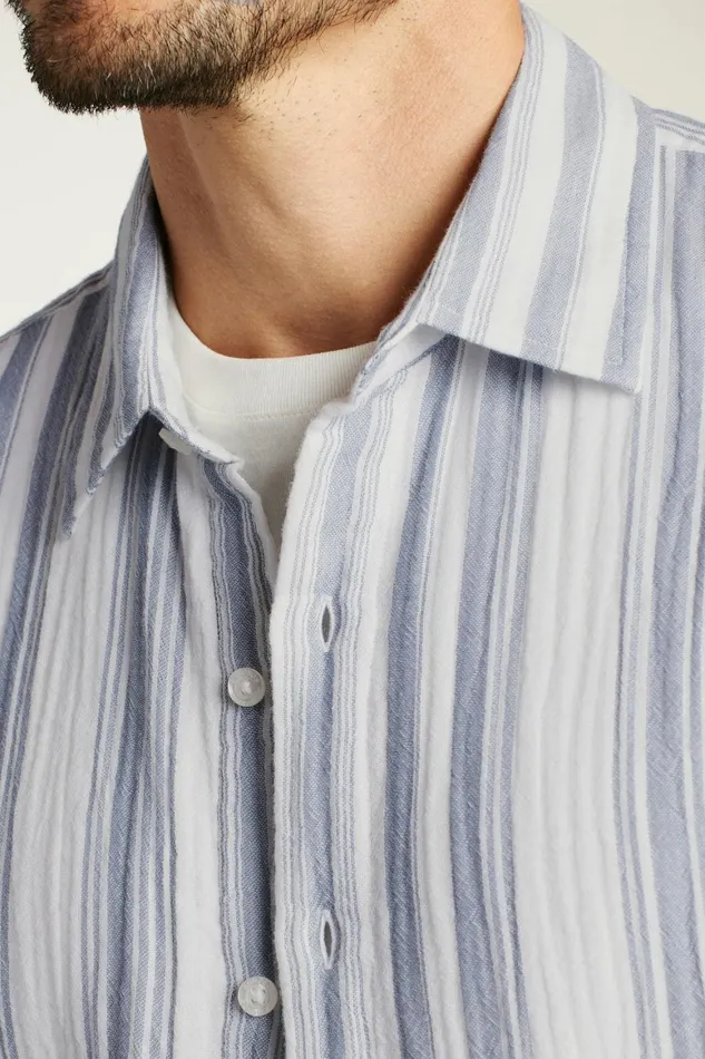 Men Riviera Short Sleeve Shirt Blue White Gauze Stripe Bonobos Casual Shirts