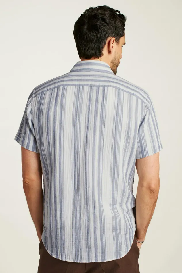 Men Riviera Short Sleeve Shirt Blue White Gauze Stripe Bonobos Casual Shirts