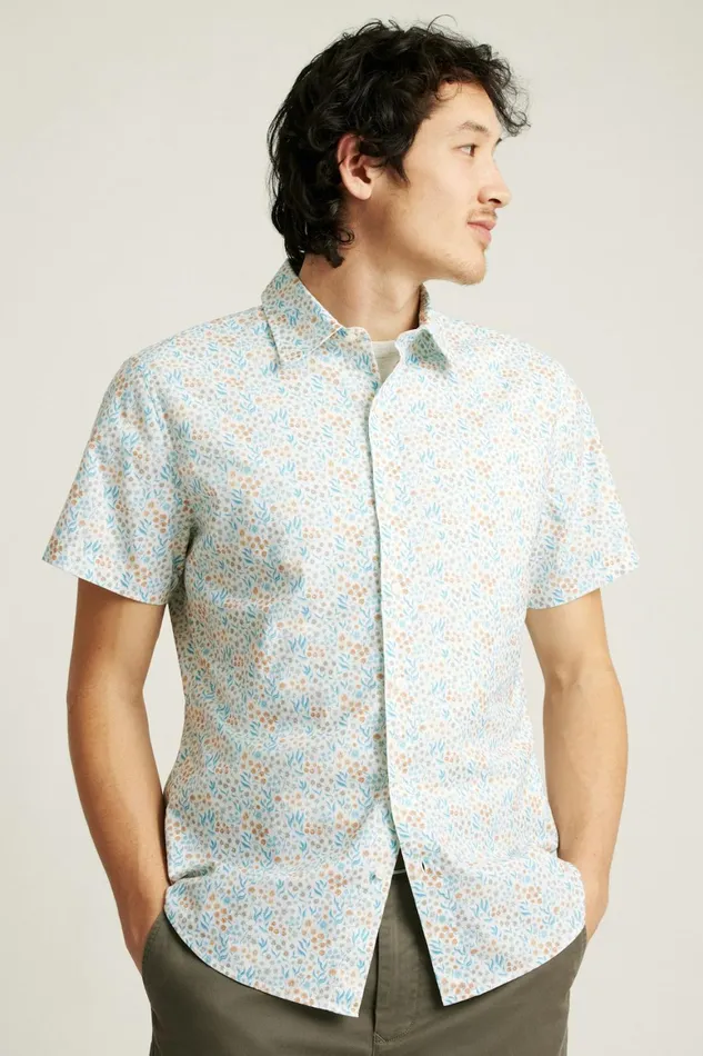 Men Riviera Short Sleeve Shirt Brown Blue Garden Bonobos Casual Shirts