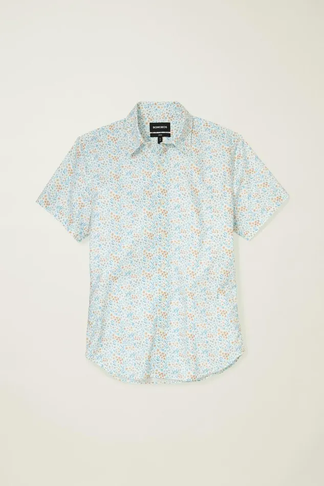 Men Riviera Short Sleeve Shirt Brown Blue Garden Bonobos Casual Shirts