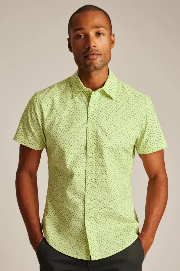 Men Riviera Short Sleeve Shirt Lime Micro Floral Bonobos Casual Shirts