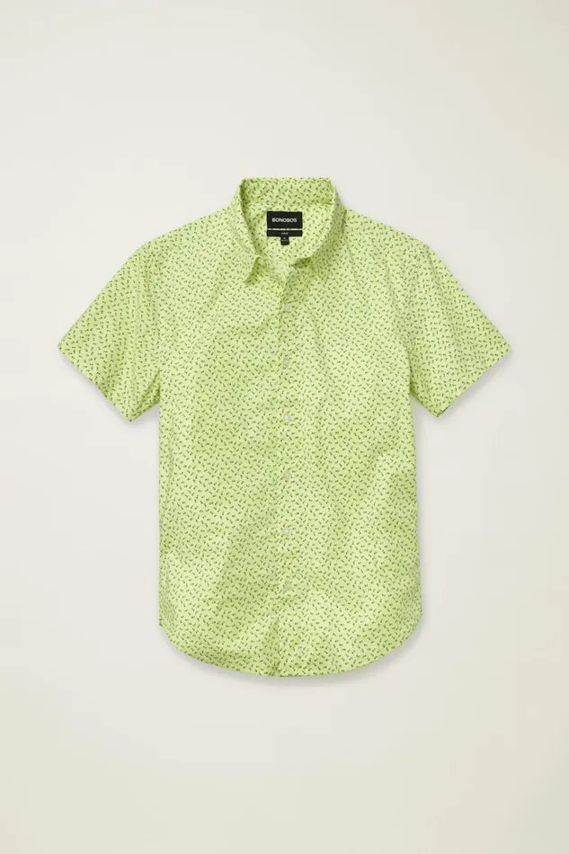 Men Riviera Short Sleeve Shirt Lime Micro Floral Bonobos Casual Shirts