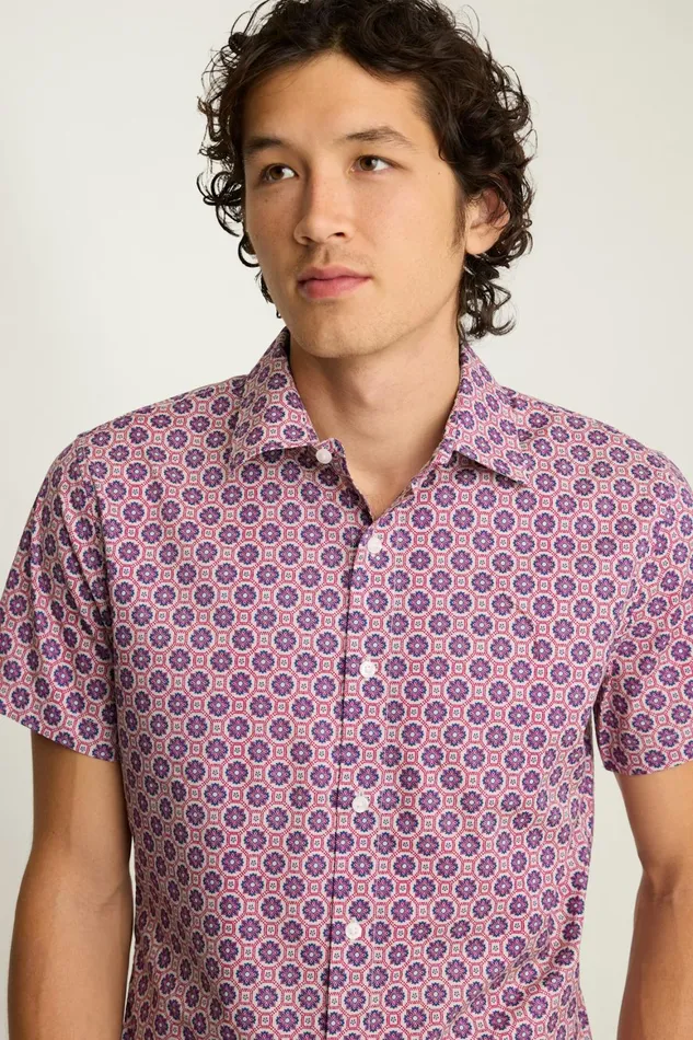 Men Riviera Short Sleeve Shirt Navy Pink Tile Geo Bonobos Casual Shirts
