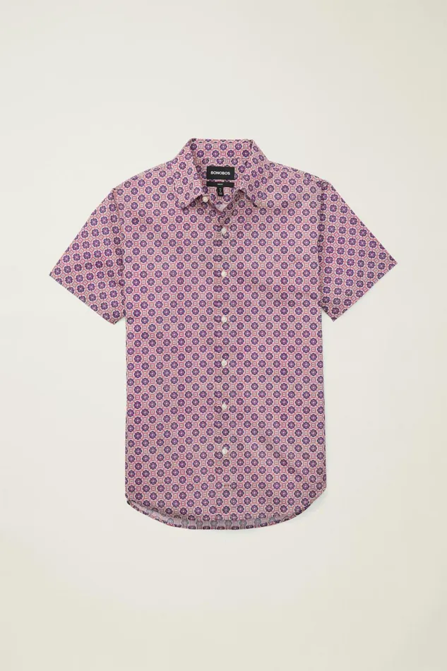 Men Riviera Short Sleeve Shirt Navy Pink Tile Geo Bonobos Casual Shirts