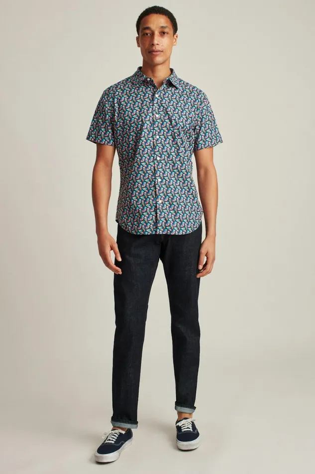 Men Riviera Short Sleeve Shirt Parrot Geo Bonobos Casual Shirts