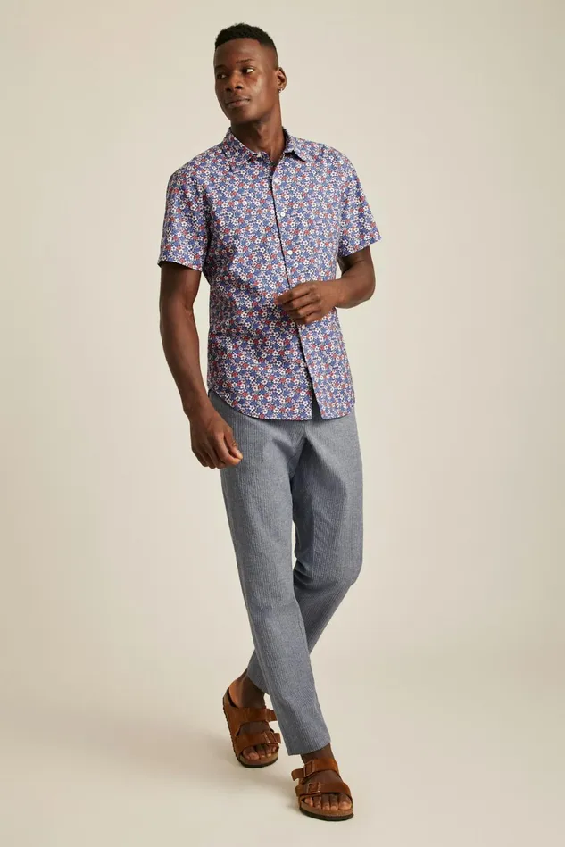 Men Riviera Short Sleeve Shirt Red And Blue Floral Collage Bonobos Casual Shirts Men Riviera Short Sleeve Shirt Red And Blue Floral Collage Bonobos Casual Shirts