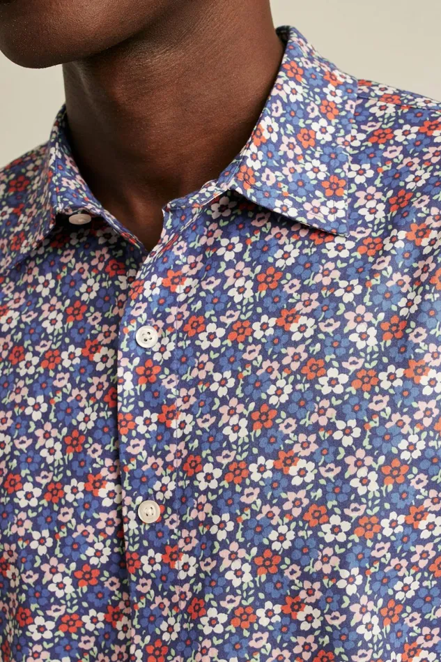 Men Riviera Short Sleeve Shirt Red And Blue Floral Collage Bonobos Casual Shirts