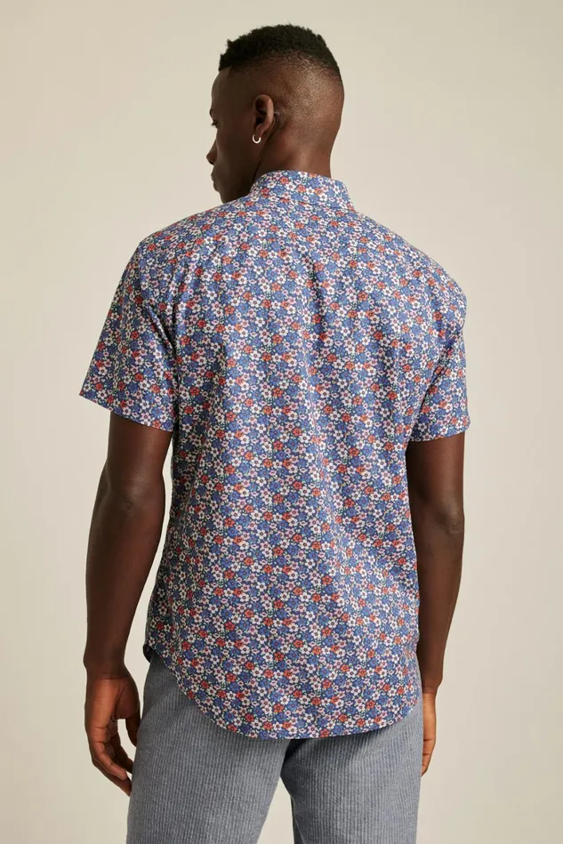Men Riviera Short Sleeve Shirt Red And Blue Floral Collage Bonobos Casual Shirts
