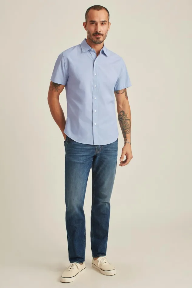 Men Riviera Short Sleeve Shirt River Blue End On End Bonobos Casual Shirts