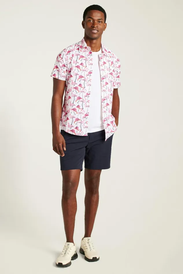 Men Riviera Short Sleeve Shirt White Flamingo Phil Bonobos Casual Shirts