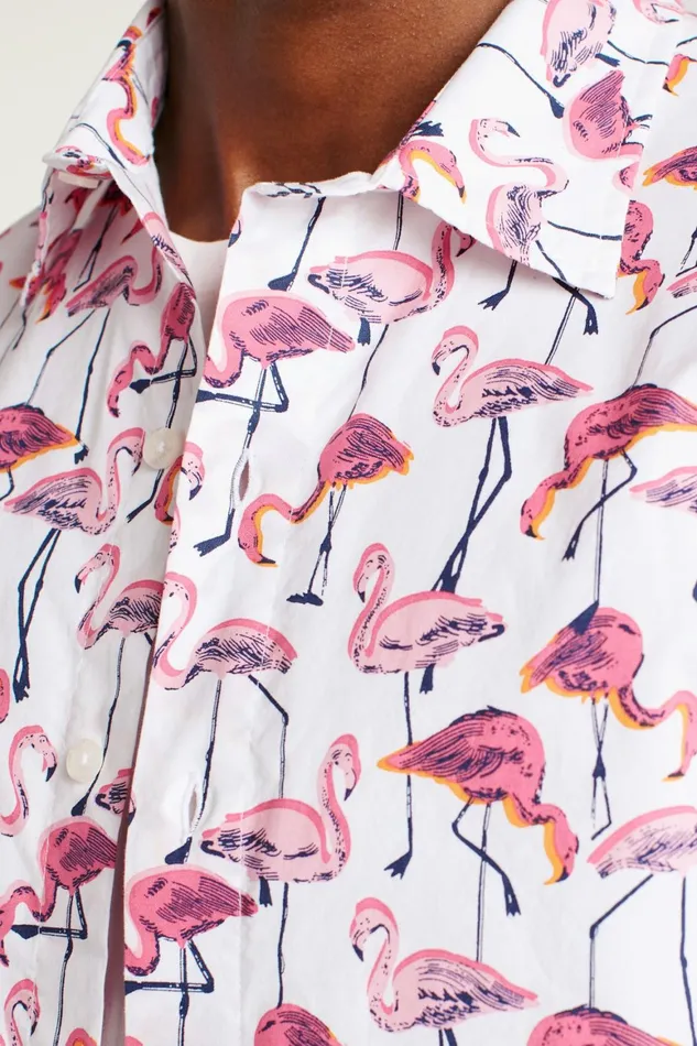 Men Riviera Short Sleeve Shirt White Flamingo Phil Bonobos Casual Shirts