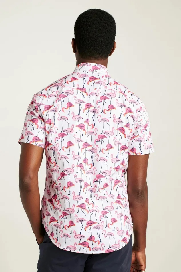 Men Riviera Short Sleeve Shirt White Flamingo Phil Bonobos Casual Shirts