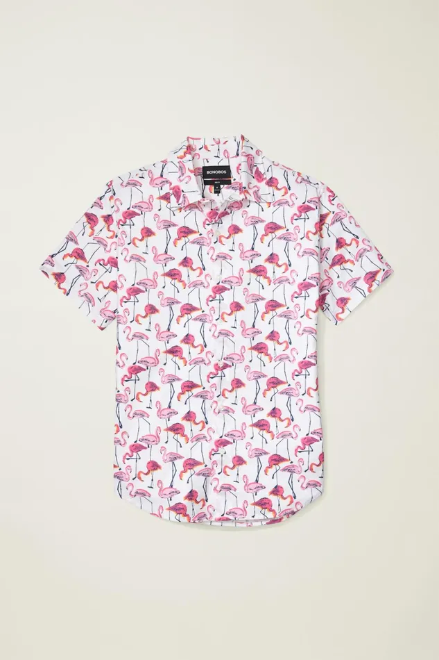 Men Riviera Short Sleeve Shirt White Flamingo Phil Bonobos Casual Shirts