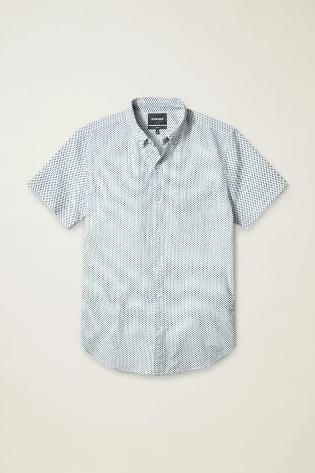 Men Riviera Short Sleeve Shirt White Seersucker Duane Flower Bonobos Casual Shirts