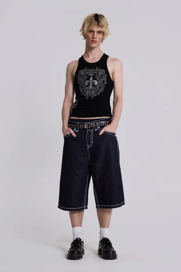 Men Rock Revival Black Fleur De Lis Vest Jaded London TShirts and Vests