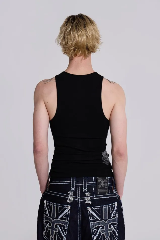 Men Rock Revival Black Fleur De Lis Vest Jaded London TShirts and Vests