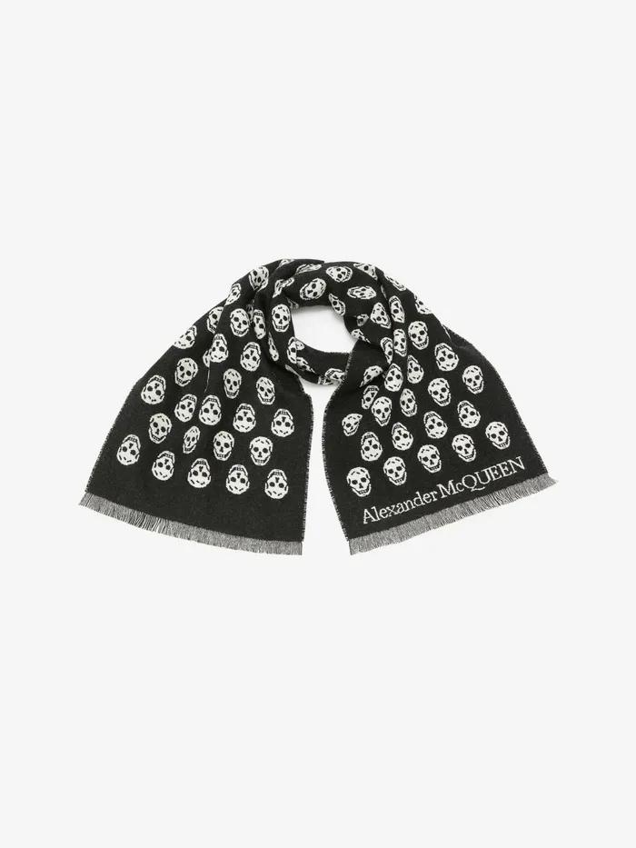 Men Scarves Alexander McQueen Reversible Skull Scarf Blackivory