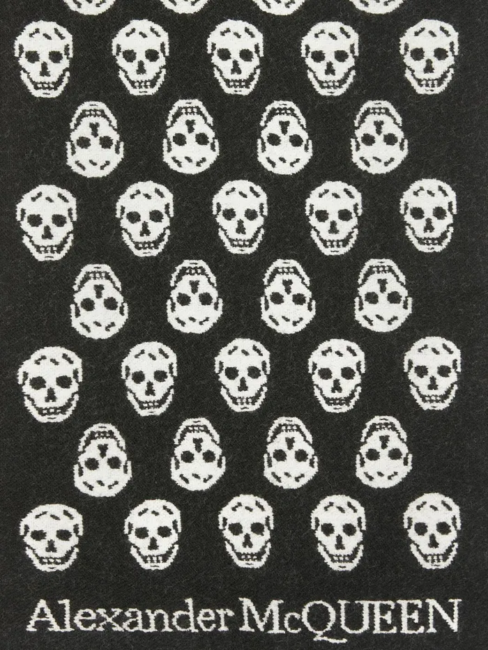 Men Scarves Alexander McQueen Reversible Skull Scarf Blackivory