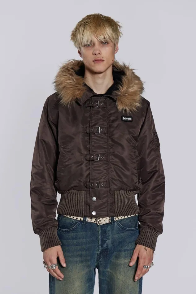 Men Schott Brown MA1 Hooded Bomber Jacket Jaded London Outerwear