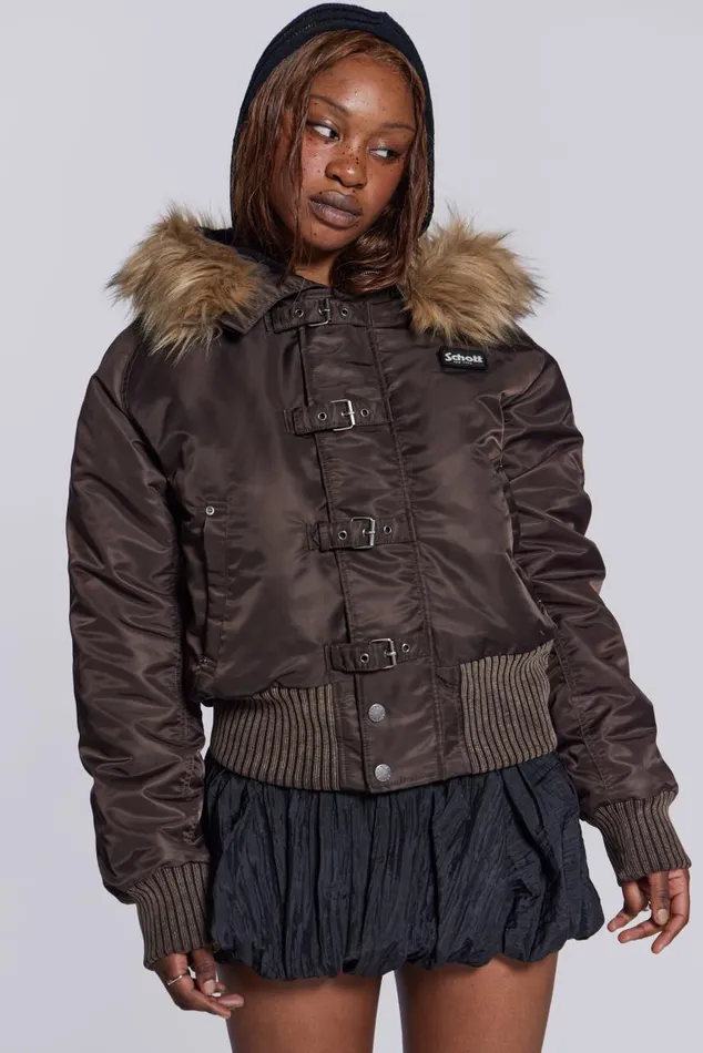 Men Schott Brown MA1 Hooded Bomber Jacket Jaded London Outerwear