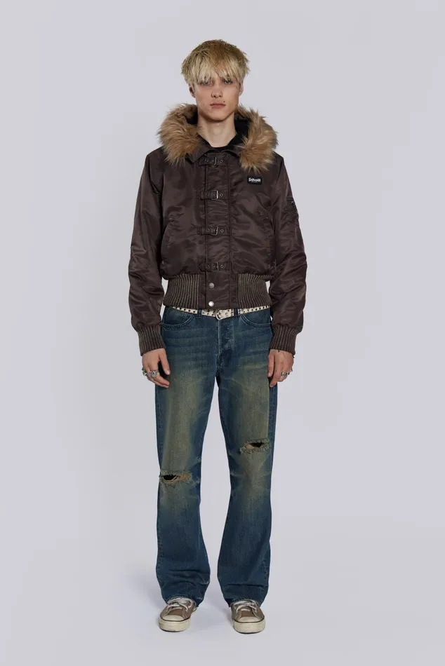 Men Schott Brown MA1 Hooded Bomber Jacket Jaded London Outerwear