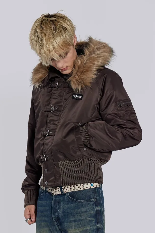 Men Schott Brown MA1 Hooded Bomber Jacket Jaded London Outerwear