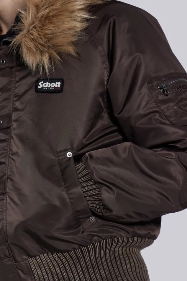 Men Schott Brown MA1 Hooded Bomber Jacket Jaded London Outerwear