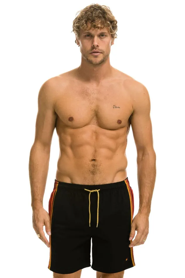 Men Shorts Aviator Nation 5 Stripe Flex Shorts 7 Inch 8211 Black
