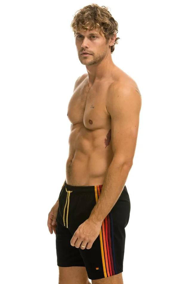 Men Shorts Aviator Nation 5 Stripe Flex Shorts 7 Inch 8211 Black