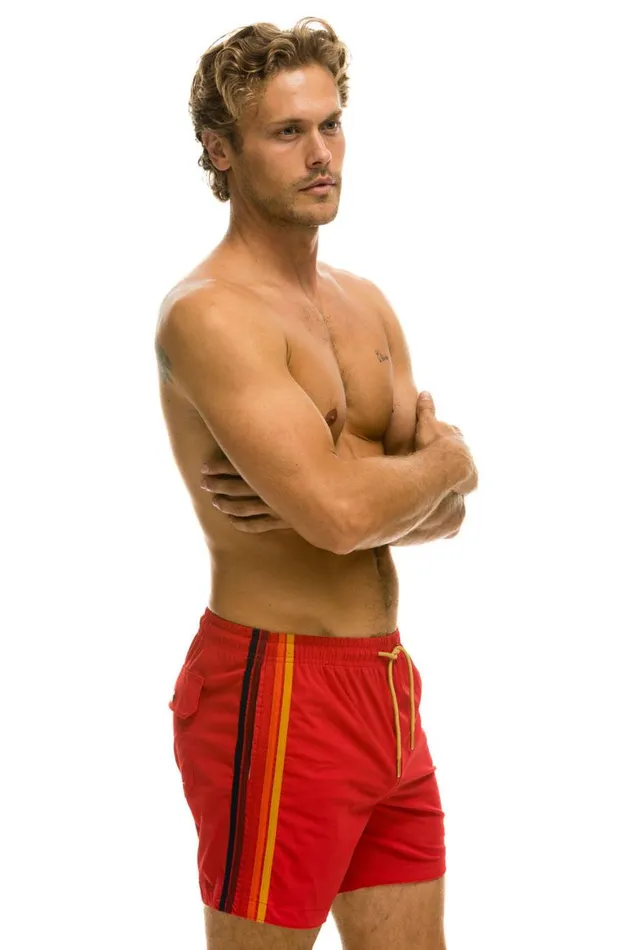 Men Shorts Aviator Nation 5 Stripe Flex Shorts 8211 Red