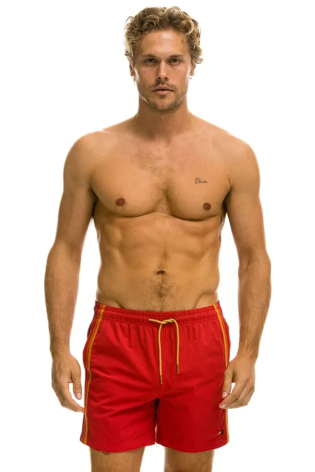 Men Shorts Aviator Nation 5 Stripe Flex Shorts 8211 Red