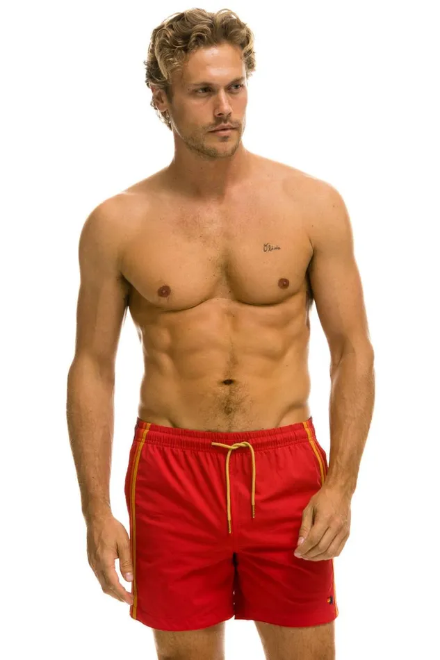 Men Shorts Aviator Nation 5 Stripe Flex Shorts 8211 Red