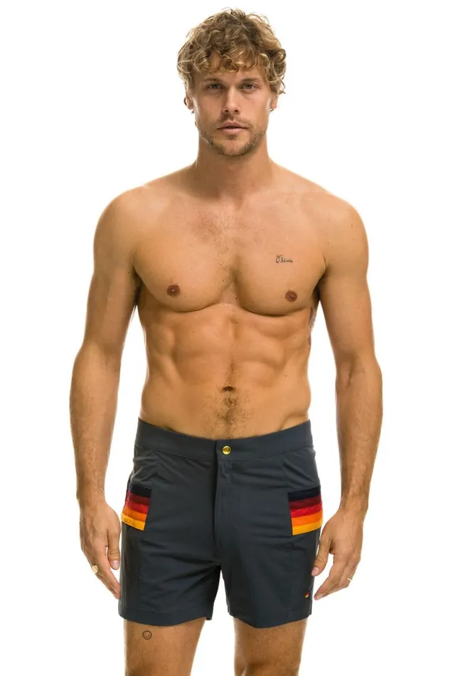Men Shorts Aviator Nation Horizontal 5 Stripe Flex Shorts 8211 Titanium
