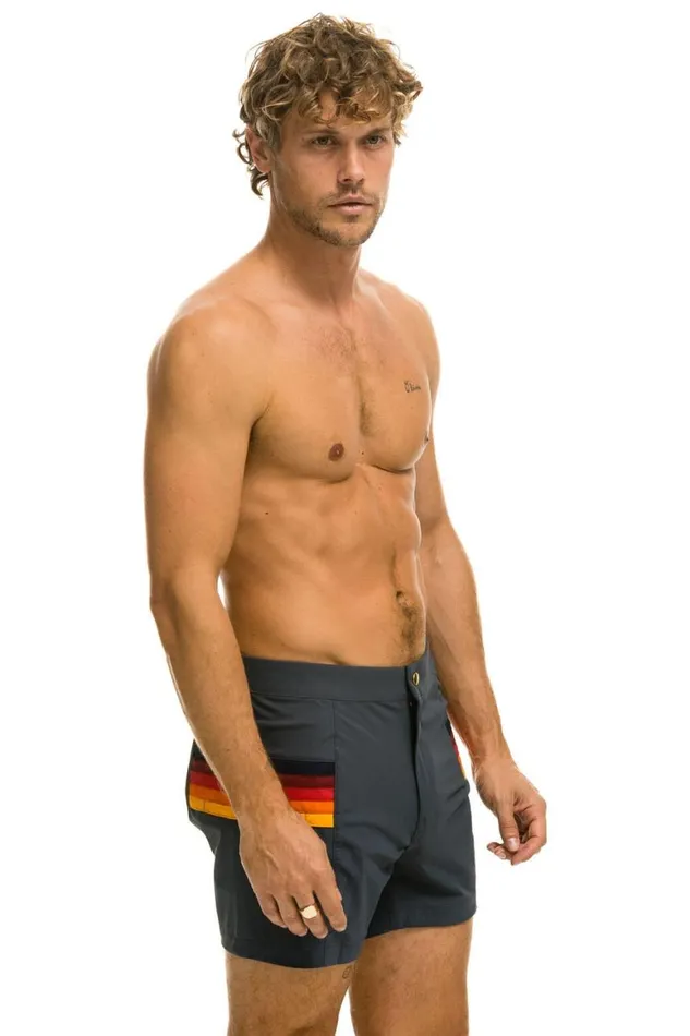 Men Shorts Aviator Nation Horizontal 5 Stripe Flex Shorts 8211 Titanium