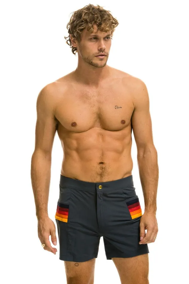 Men Shorts Aviator Nation Horizontal 5 Stripe Flex Shorts 8211 Titanium