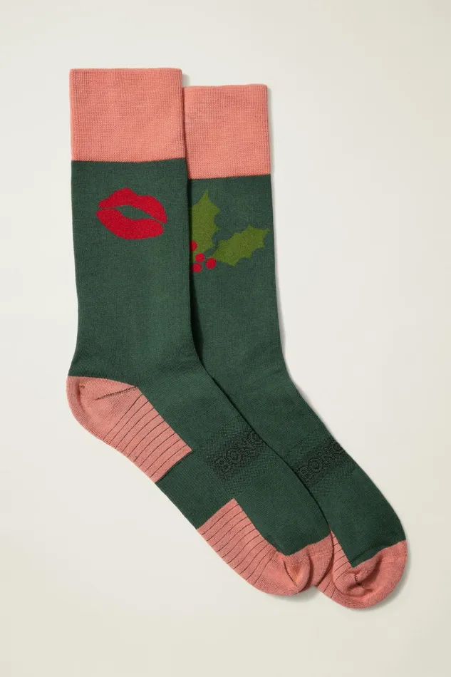 Men Soft Everyday Socks Green Mistletoe Smooches Bonobos Socks and Underwear